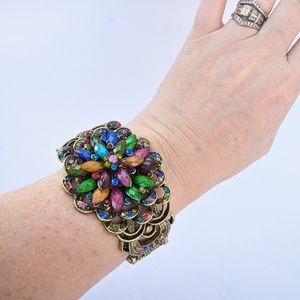Stunning chunky layered flower bulky cuff bracelet